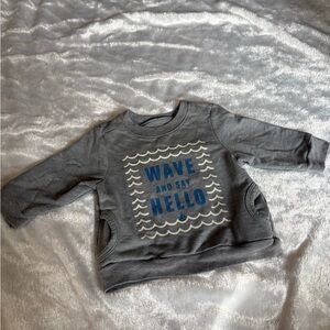 Old Navy Gray Sweatshirt with Blue "Wave and Say Hello" Graphic